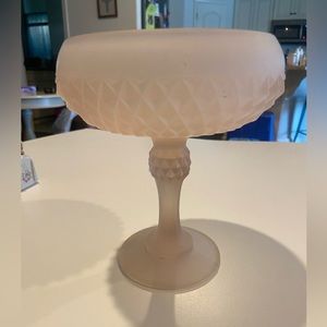 Pretty Vintage Pale Pink Satin Frosted Glass Diamond Point Compote